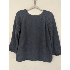 Wrap London 100% Cotton Women's 6 Knit Sweater 3/4 Sleeve Back Zipper Navy Bue